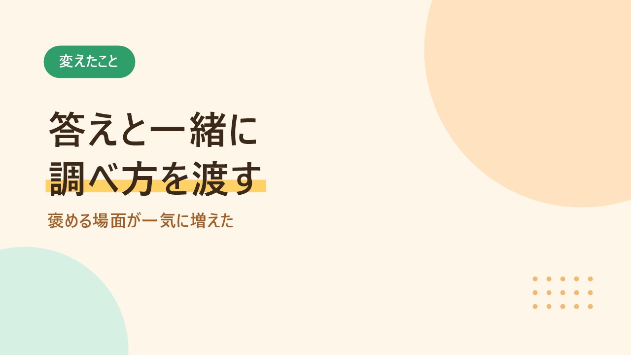 質問への答え方を変えて褒める場面を増やしたらチームが変わったと示すバナー画像