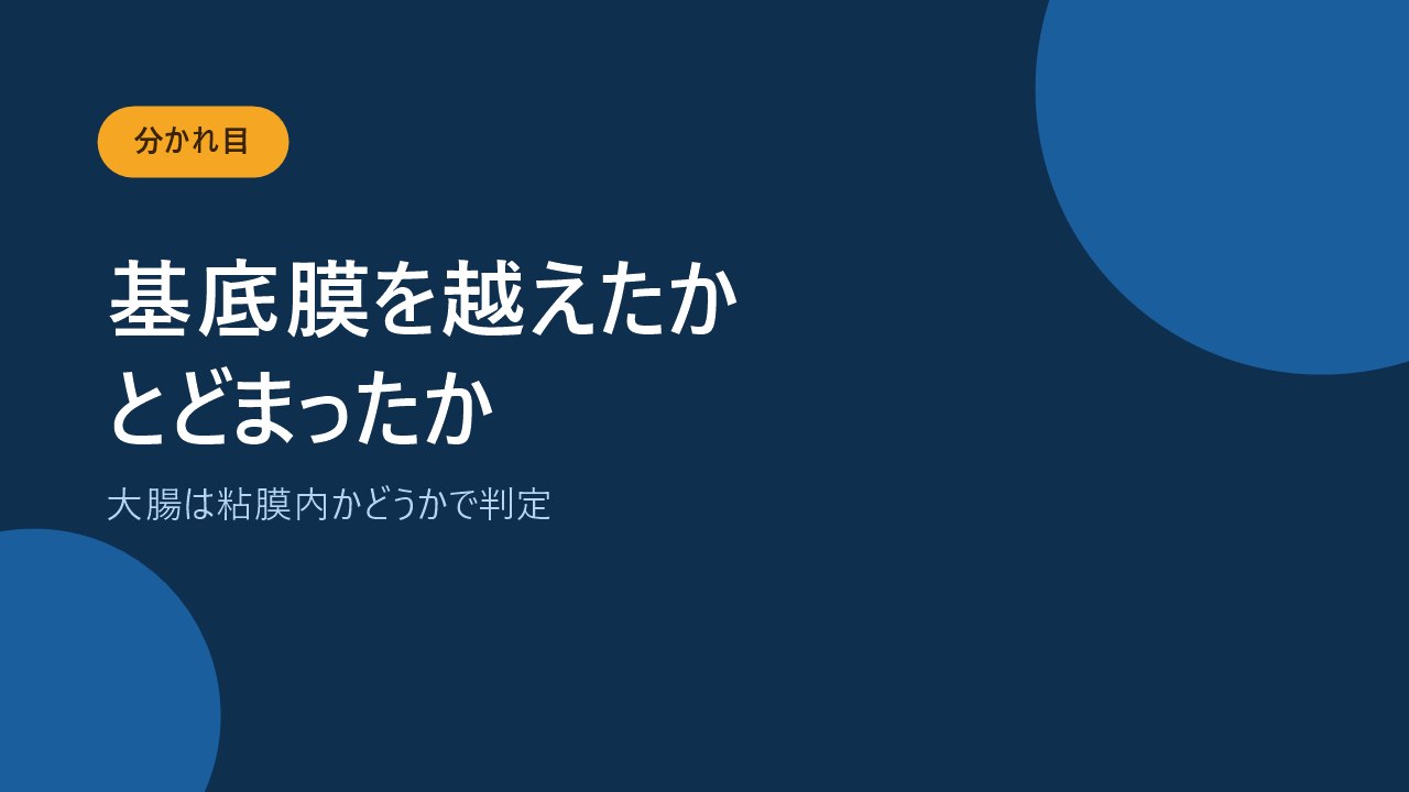 上皮内新生物と悪性新生物の違いは基底膜を越えたかどうかだと示すバナー画像