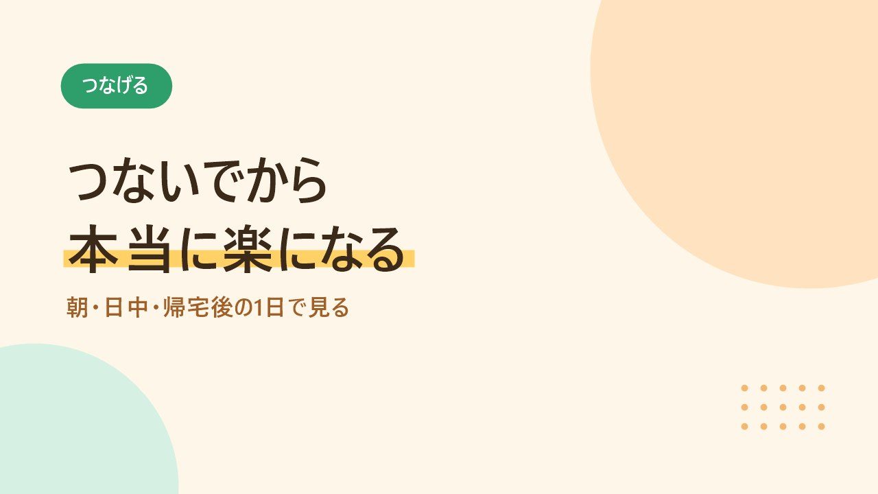 3つをつなげると朝と日中と帰宅後が楽になることを示すバナー画像