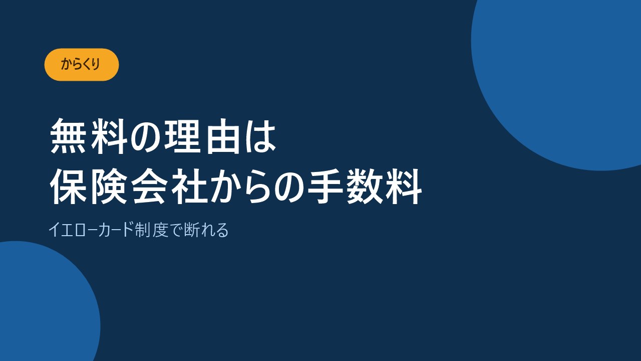 保険相談が無料になる手数料のしくみとイエローカード制度を示すバナー画像