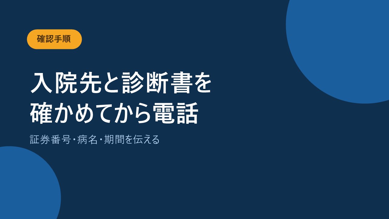 入院先と診断書を確認してから保険会社に問い合わせる手順を示すバナー画像