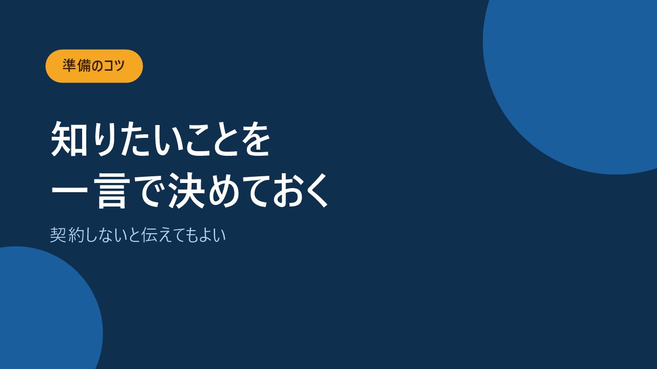 相談前に知りたいことを一言で決めておくことを伝えるバナー画像