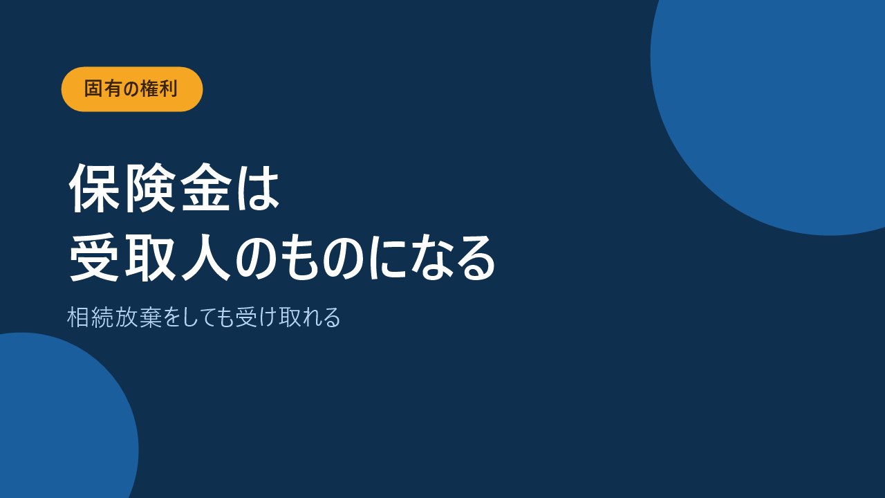 死亡保険金は受取人固有の権利で相続財産には含まれないことを示すバナー画像