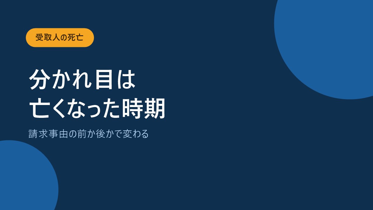 受取人が亡くなったタイミングで受け取る人と遺言の効力が変わることを示すバナー画像