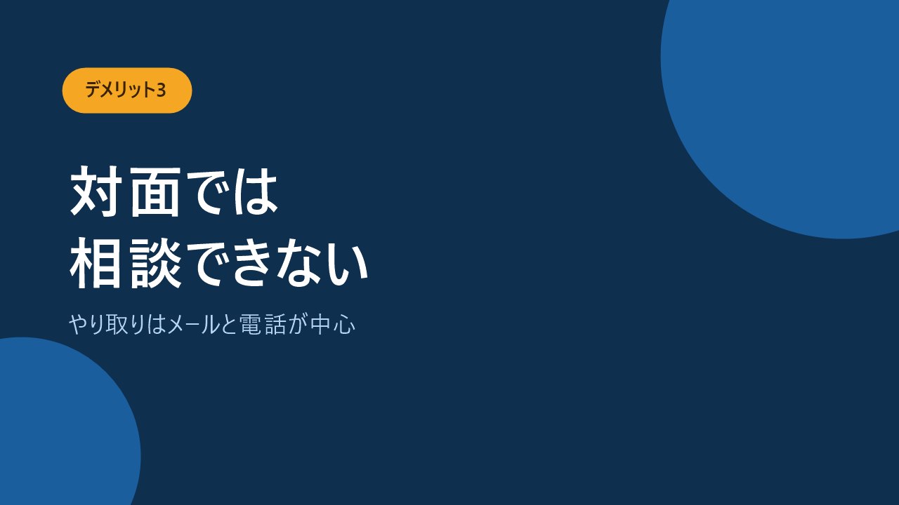 一括見積もりは対面で相談できずメールと電話が中心になることを示すバナー画像