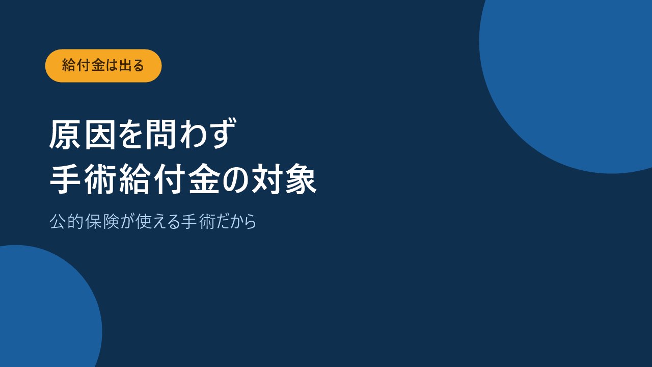 手術給付金は原因を問わず人工関節置換術が対象になることを示すバナー画像