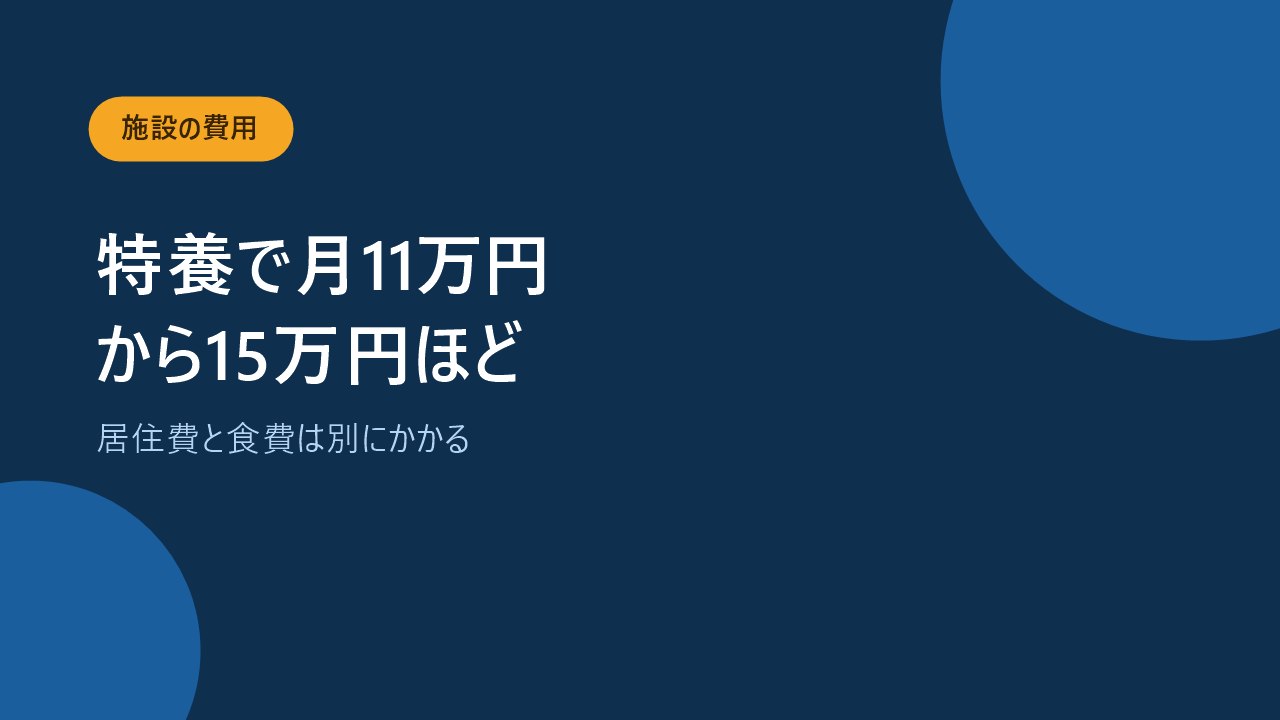 特別養護老人ホームの自己負担は月約11万円から約15万円だと示すバナー画像