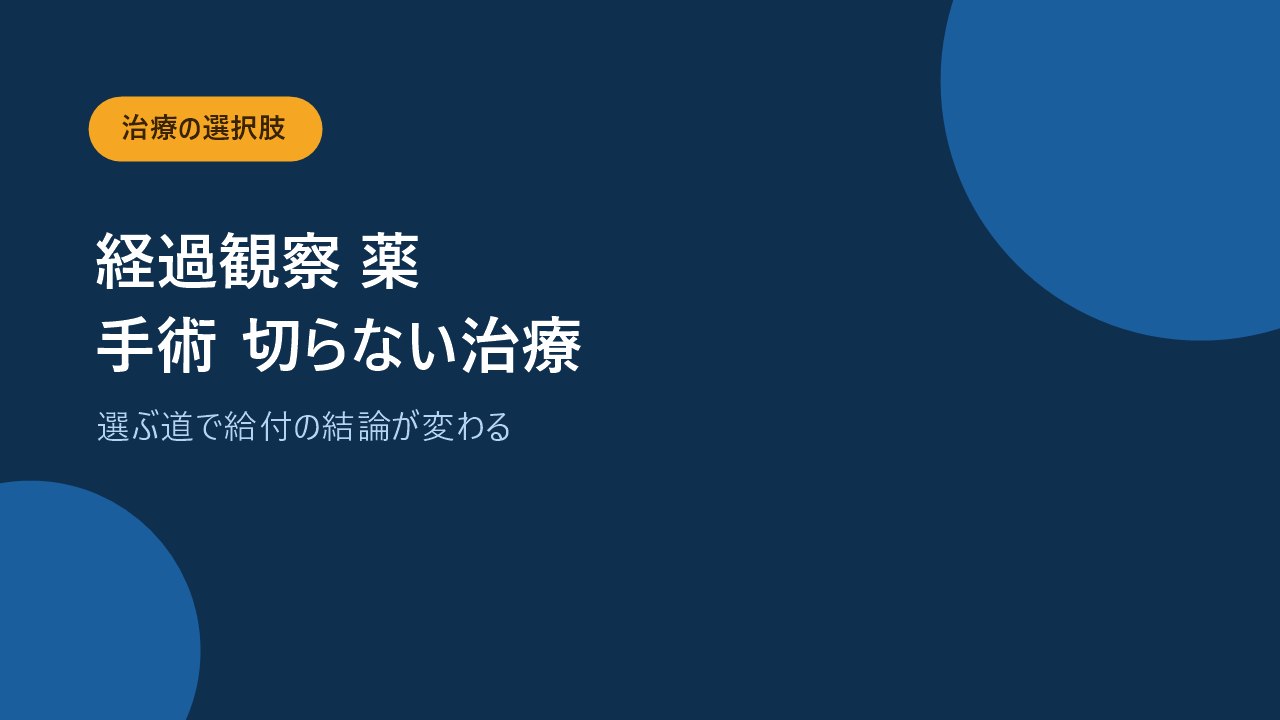 子宮筋腫の治療は経過観察と薬と手術と切らない治療に分かれることを示すバナー画像