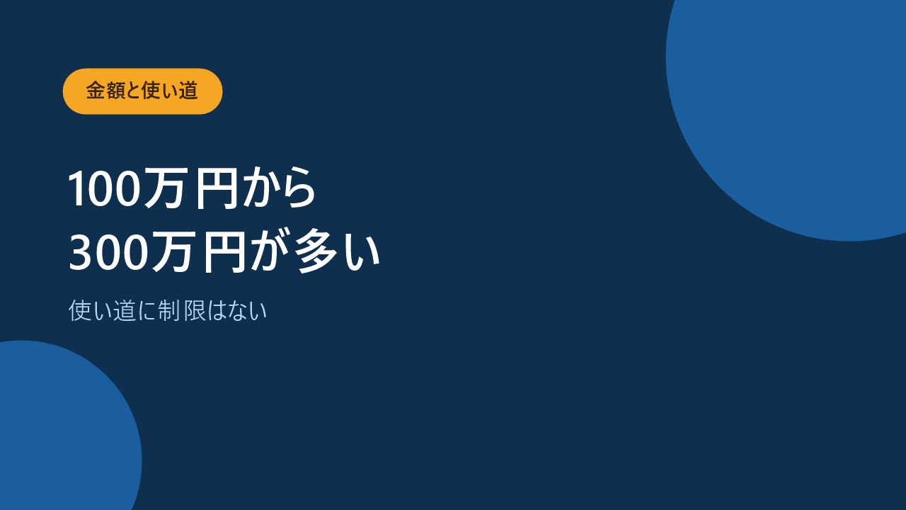 一時金は100万円から300万円で使い道に制限がないことを示すバナー画像